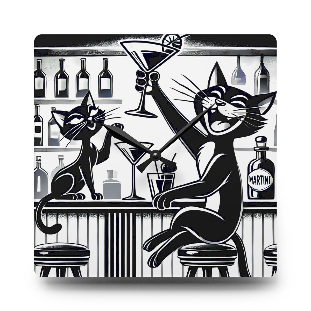 Atomic Cat Mid Century Modern Bar, Kitschy Quirky Mod Acrylic Wall Clock - Mid Century Modern Gal