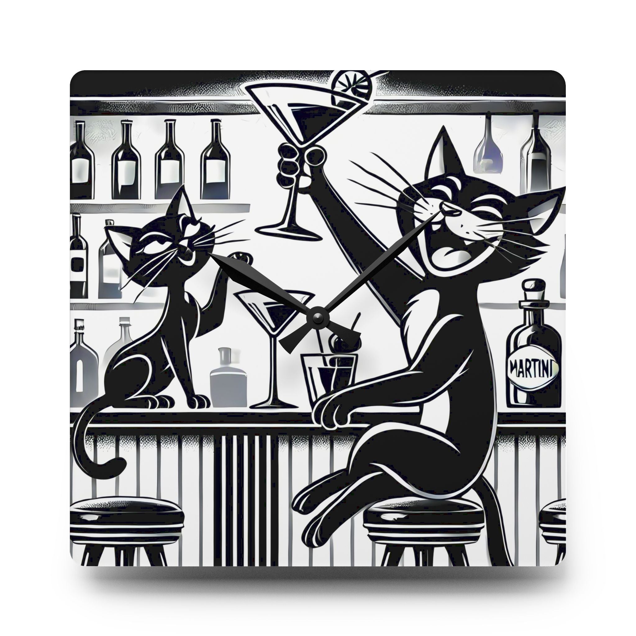 Atomic Cat Mid Century Modern Bar, Kitschy Quirky Mod Acrylic Wall Clock