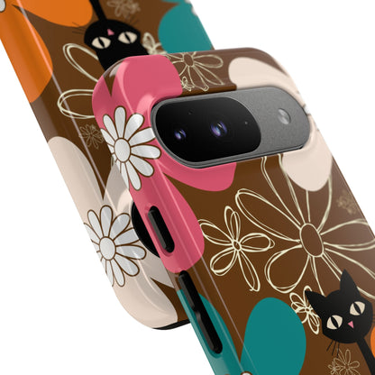 Atomic Cat Retro 70s Vibe Flower Power Tough Cases: Cute Floral and Cat Phone Case for Cat Lovers