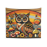 70s Owl Art, Hippie Boho Merry Mushroom, Groovy Brown, Orange, 1970s Home Decor Indoor Wall Tapestries - Mid Century Modern Gal