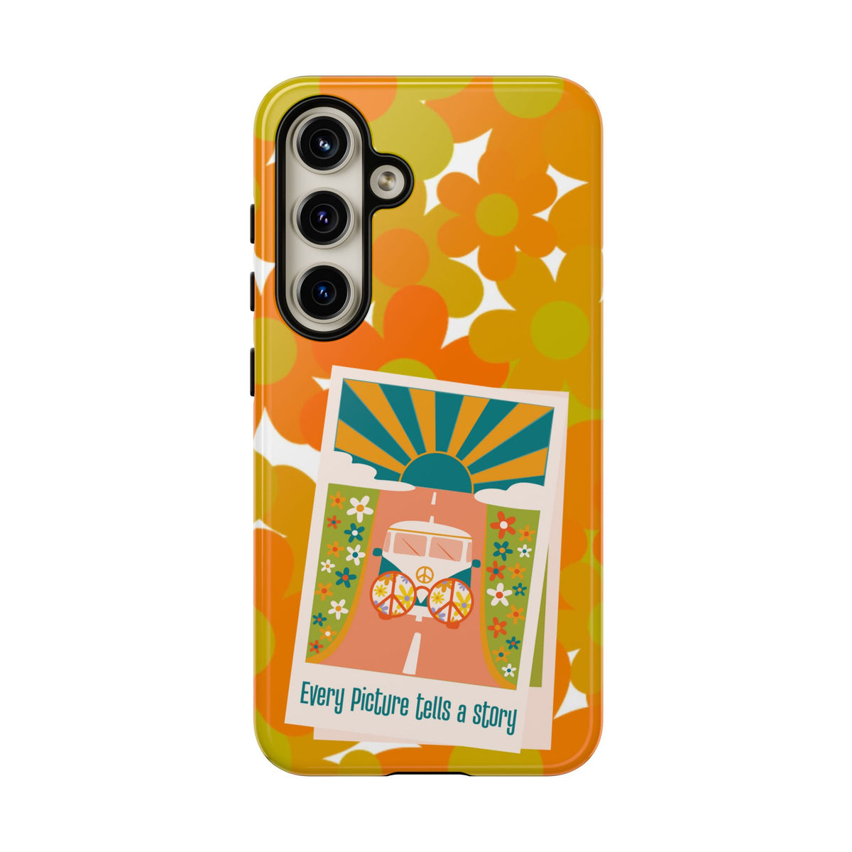 Retro Phone Case, Orange Flower Power, Polaroid Picture, Mod Smart Phone Tough Phone Cases