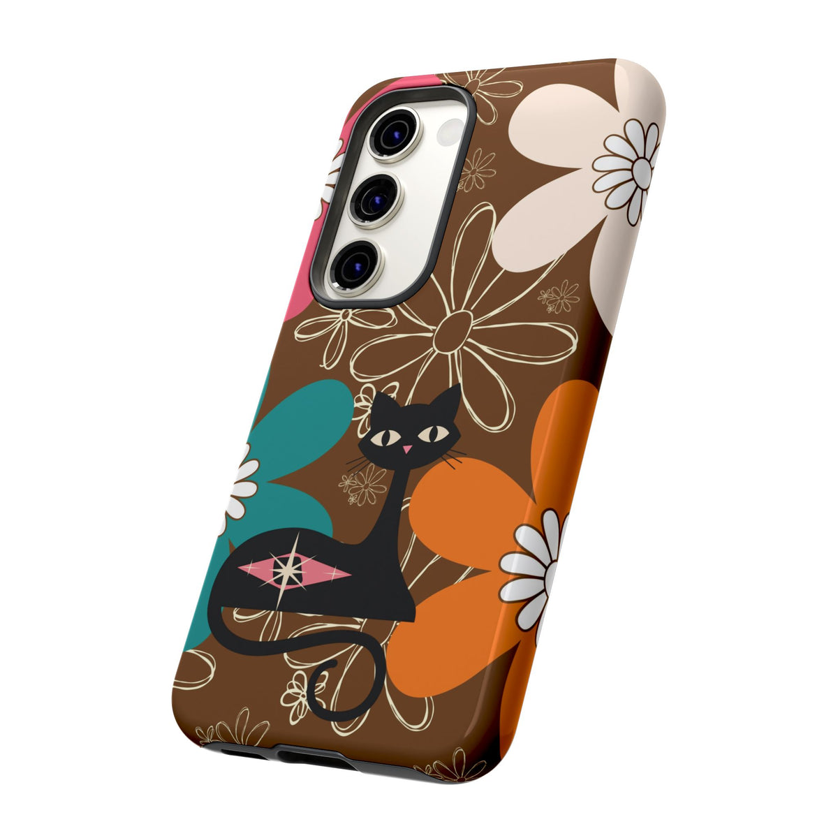 Atomic Cat Retro 70s Vibe Flower Power Tough Cases: Cute Floral and Cat Phone Case for Cat Lovers