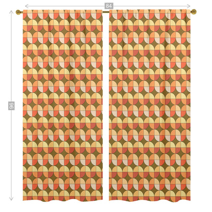 Mid Century Modern Scandinavian Geometric Green, Orange Retro Window Curtains (two panels) - Mid Century Modern Gal