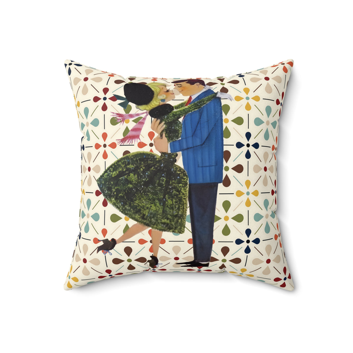 Mid Century Modern Scandinavian Pattern, Kitschy Mod 50s Christmas Couple Pillow And Insert - Mid Century Modern Gal