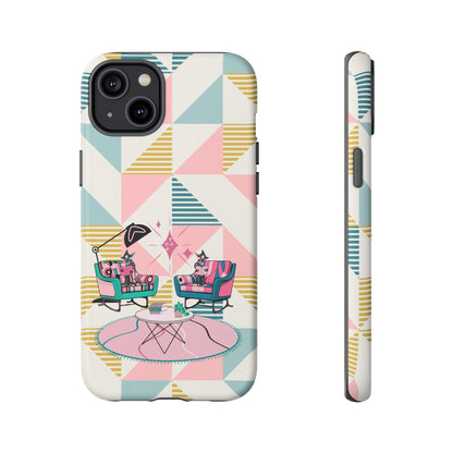 Atomic Cats Reading, Book Talk, Book Lover, Retro Chic Phone Case with Retro Vibe - Cozy Living Room Design - Mid Century Modern Gal