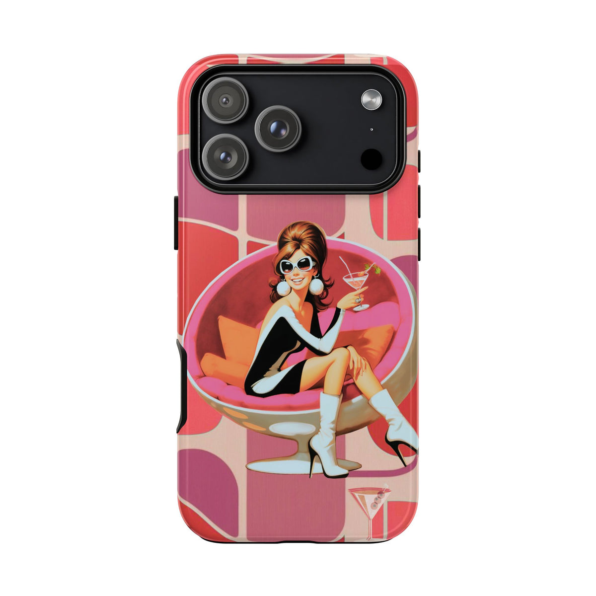 Mid Mod 60s Mod Gal, Kick Back Enjoy, Retro Chic Phone Case with Cocktail Design