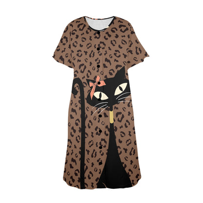 Leopard Jungle Print Atomic Cat Modern Day Kitsch Muumu Dress