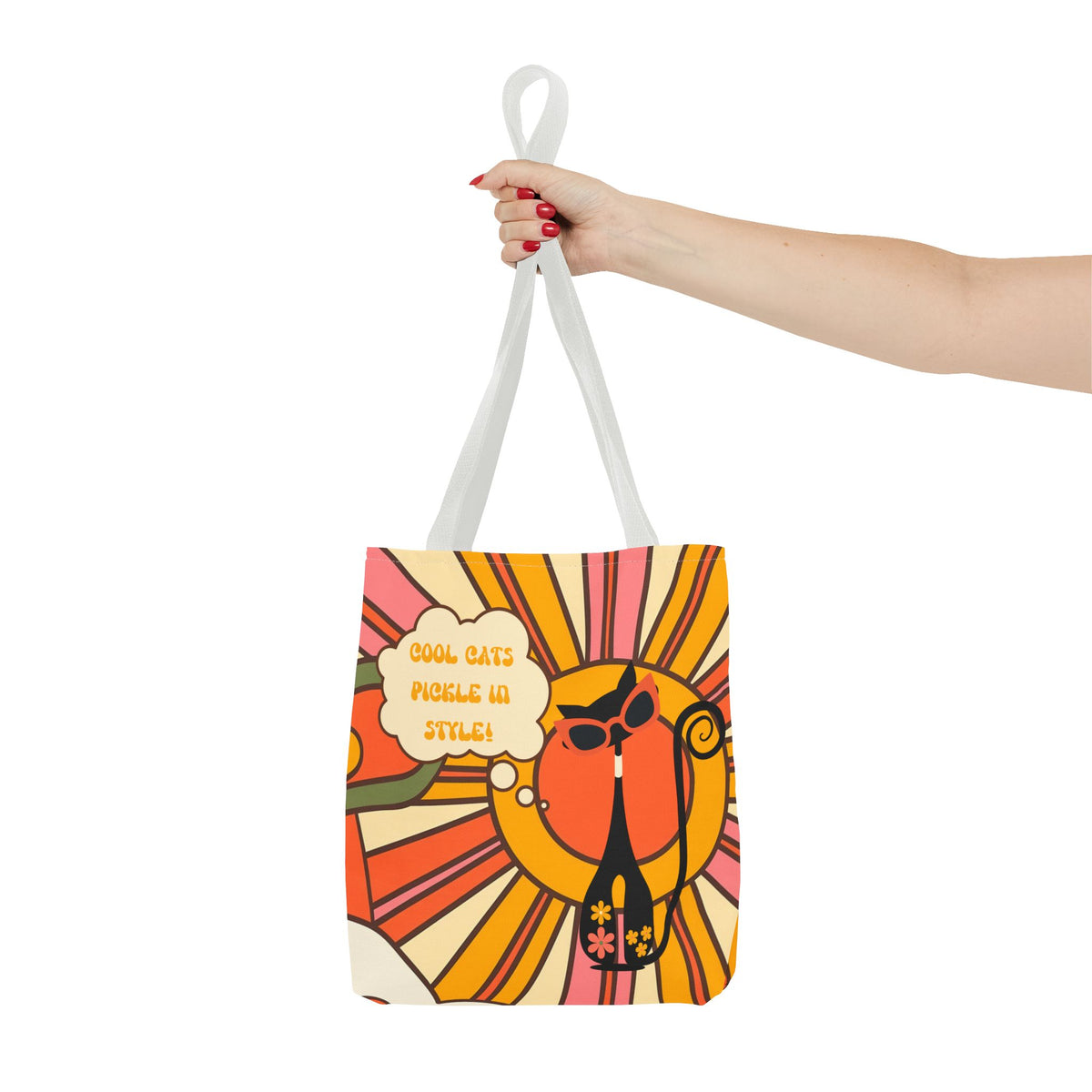 Pickleball Player Lover Tote Bag, Retro Groovy Mod Cat - Mid Century Modern Gal