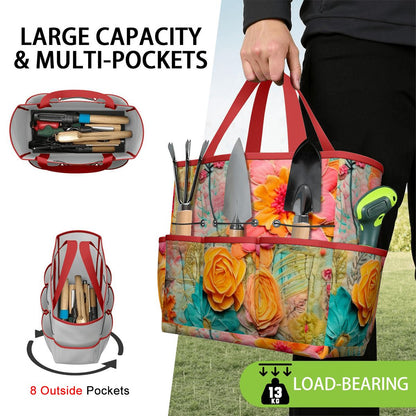 Bohemian Retro Flower, Faux Pressed Floral Mod Garden Tool Bag