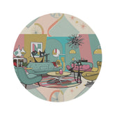 Atomic Cats, Quirky Fun Kitschy  Mod Mid-Century Modern Round Rug - Stylish Living Room Decor - Mid Century Modern Gal