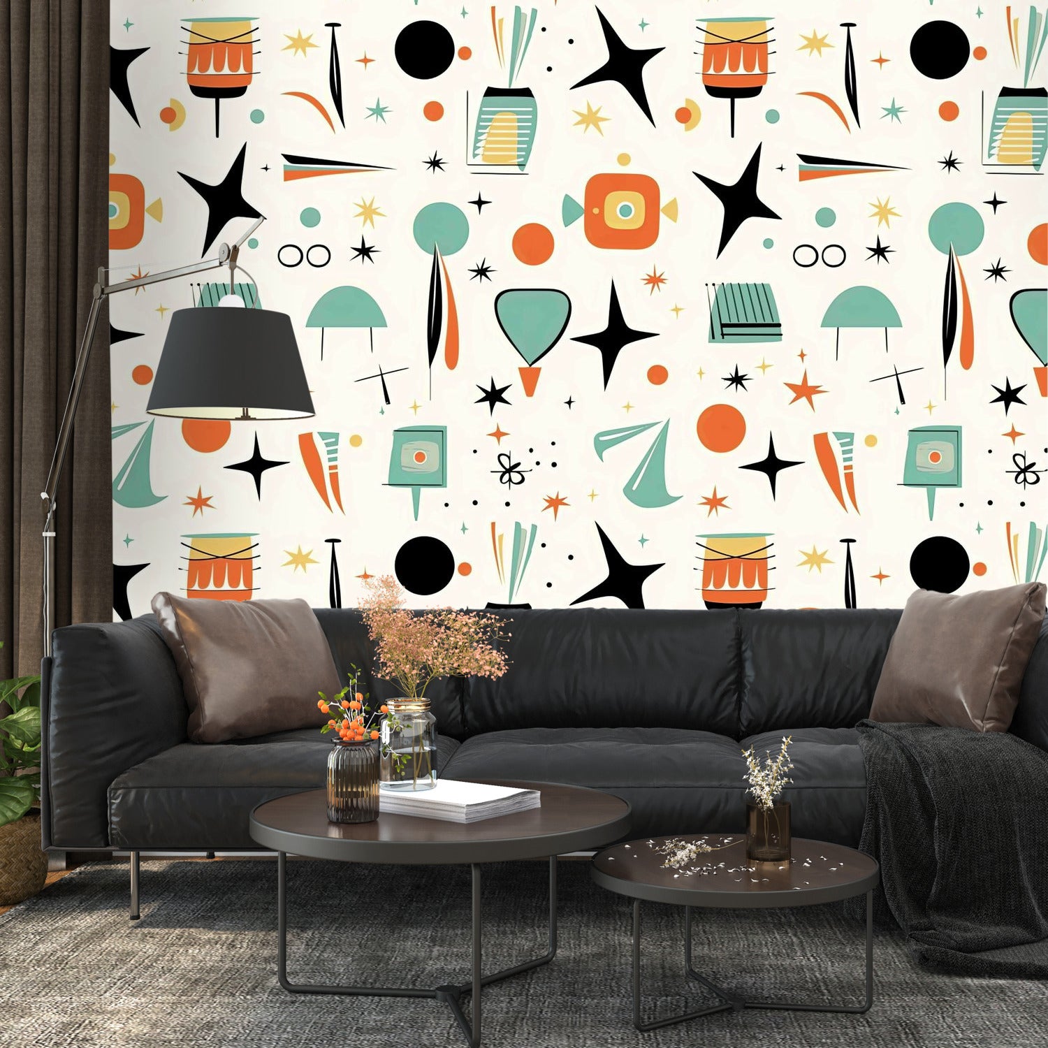 Mid Century Modern Wallpaper Wall Murals, Peel And Stick Starbursts Retro Designs - Mid Century Modern Gal