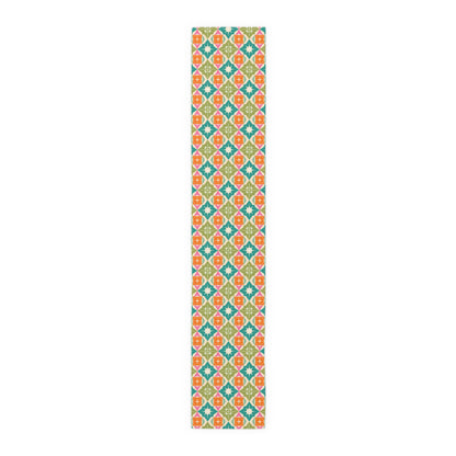 Mid Century Modern Atomic Starbursts Diamonds Vibrant Geometric Retro Table Runner - Mid Century Modern Gal
