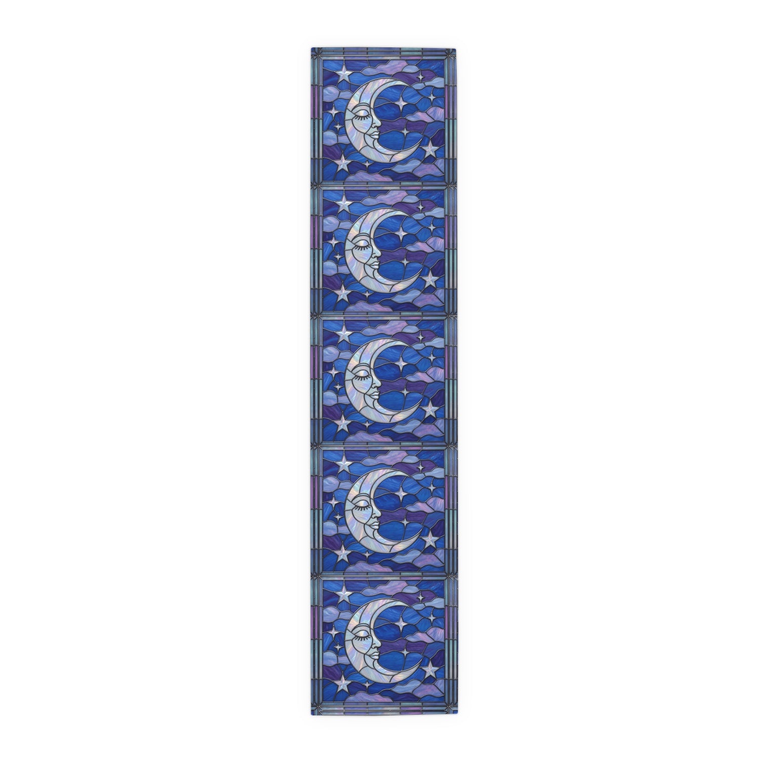 Halloween Stained Glass Style Night Sky Moon Stars Clouds Table Runner - Mid Century Modern Gal