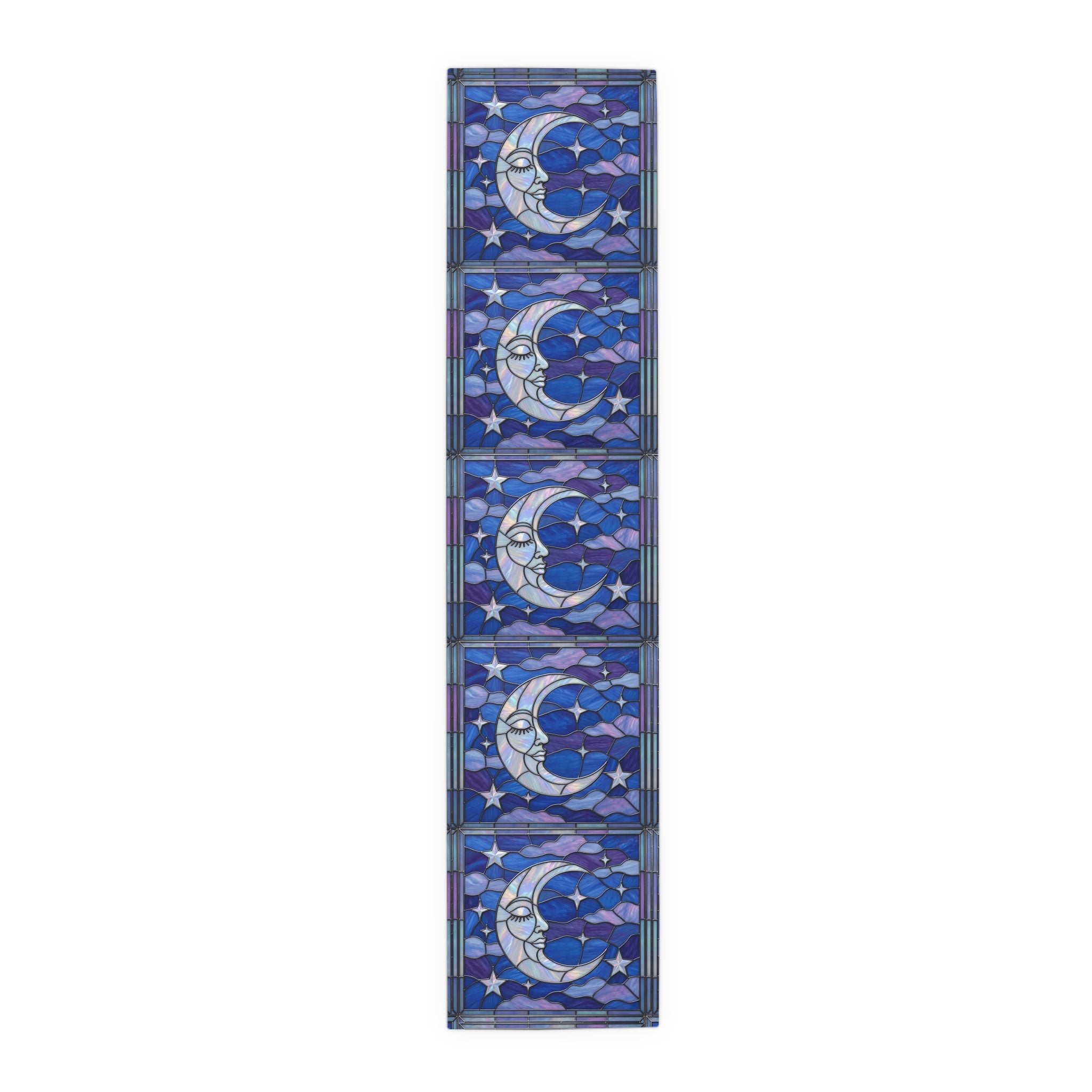 Halloween Stained Glass Style Night Sky Moon Stars Clouds Table Runner - Mid Century Modern Gal