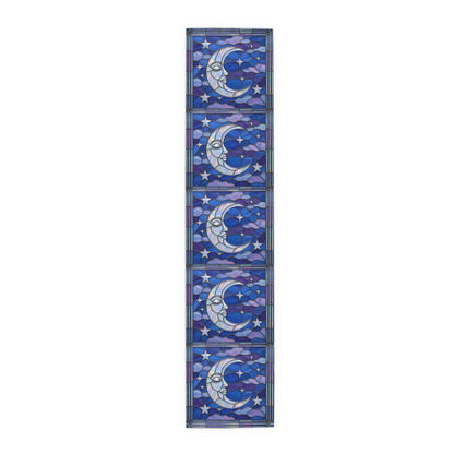 Halloween Stained Glass Style Night Sky Moon Stars Clouds Table Runner - Mid Century Modern Gal