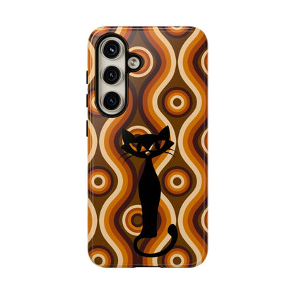 Retro Phone Case, Groovy Brown, Atomic Kitsch Cat Tough Smart Phone Cases