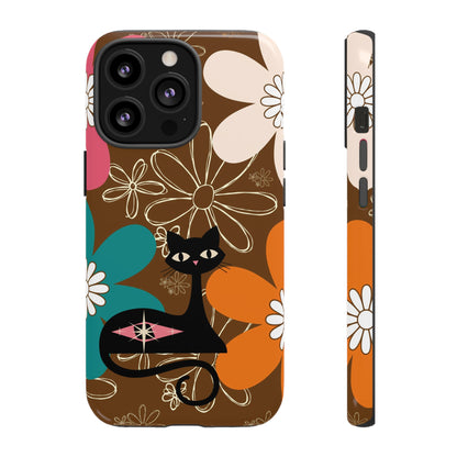 Atomic Cat Retro 70s Vibe Flower Power Tough Cases: Cute Floral and Cat Phone Case for Cat Lovers