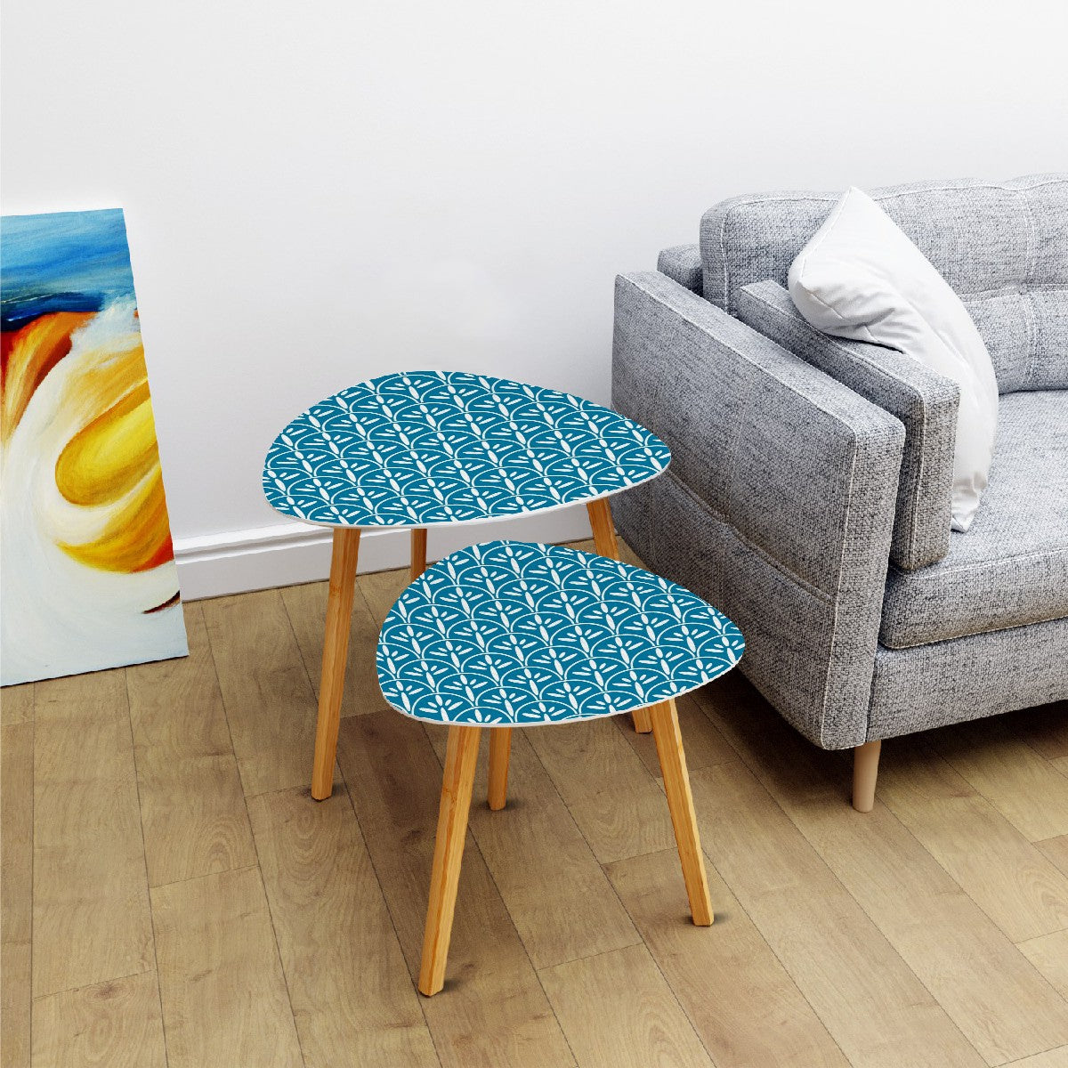 Mid Century Modern Nesting Tables | Stylish Art Deco Blue Teal And White MCM Side Tables - Mid Century Modern Gal