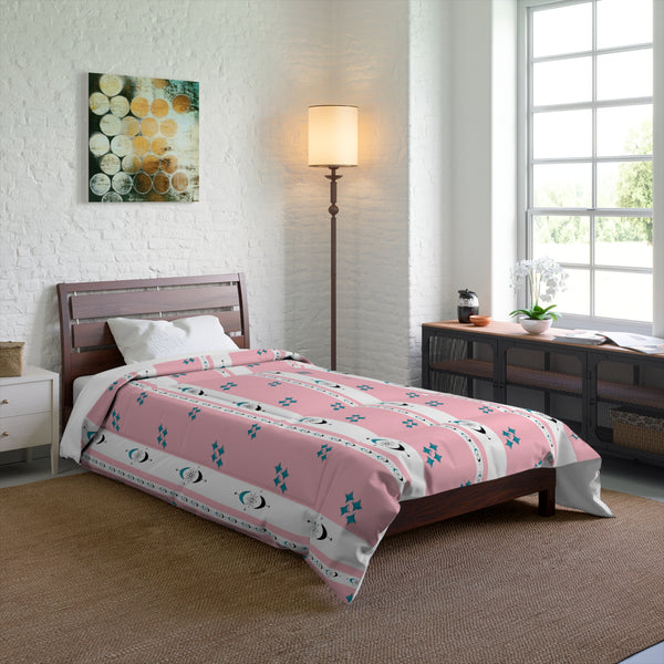 Atomic 50s Pink, Starbursts, Mid ModChic Comforter with Pink and Teal Pattern for Cozy Bedrooms