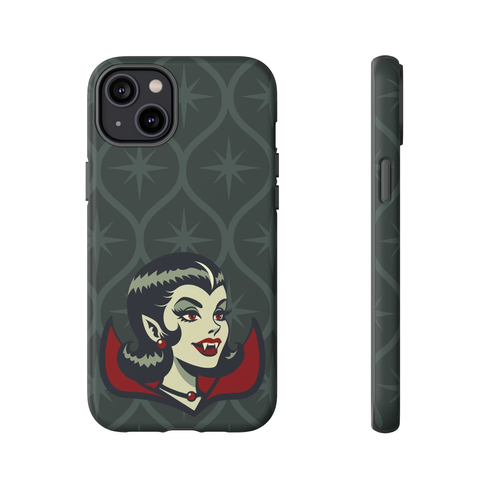 Vampire Dracula Girl Halloween Goth Horror Buff MCM Green Tough Phone Case - Mid Century Modern Gal