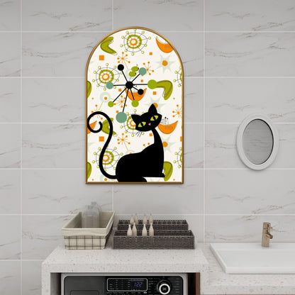 Atomic Cat Mid Century Modern Green, Orange Boomerang RetroArched Canvas Print - Mid Century Modern Gal