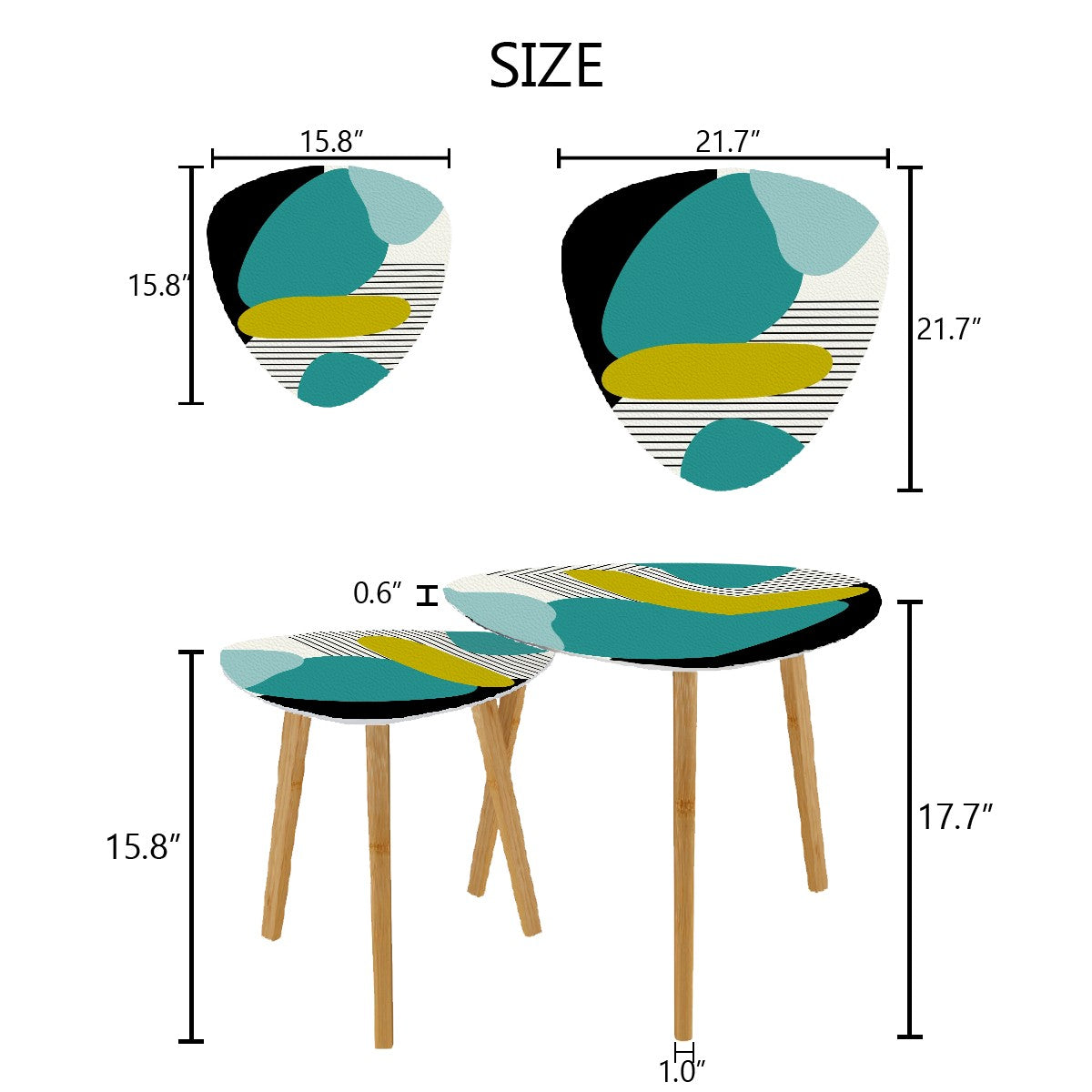 Mid Century Modern Geometric Teal, Green Black Aqua Mod Retro Nesting Tables - Mid Century Modern Gal