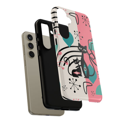 Mid Mod Atomic Cat Boomerang Starburst, Pink, Black Kitschy Stylish Cat Phone Case: Modern Design for Cat Lovers