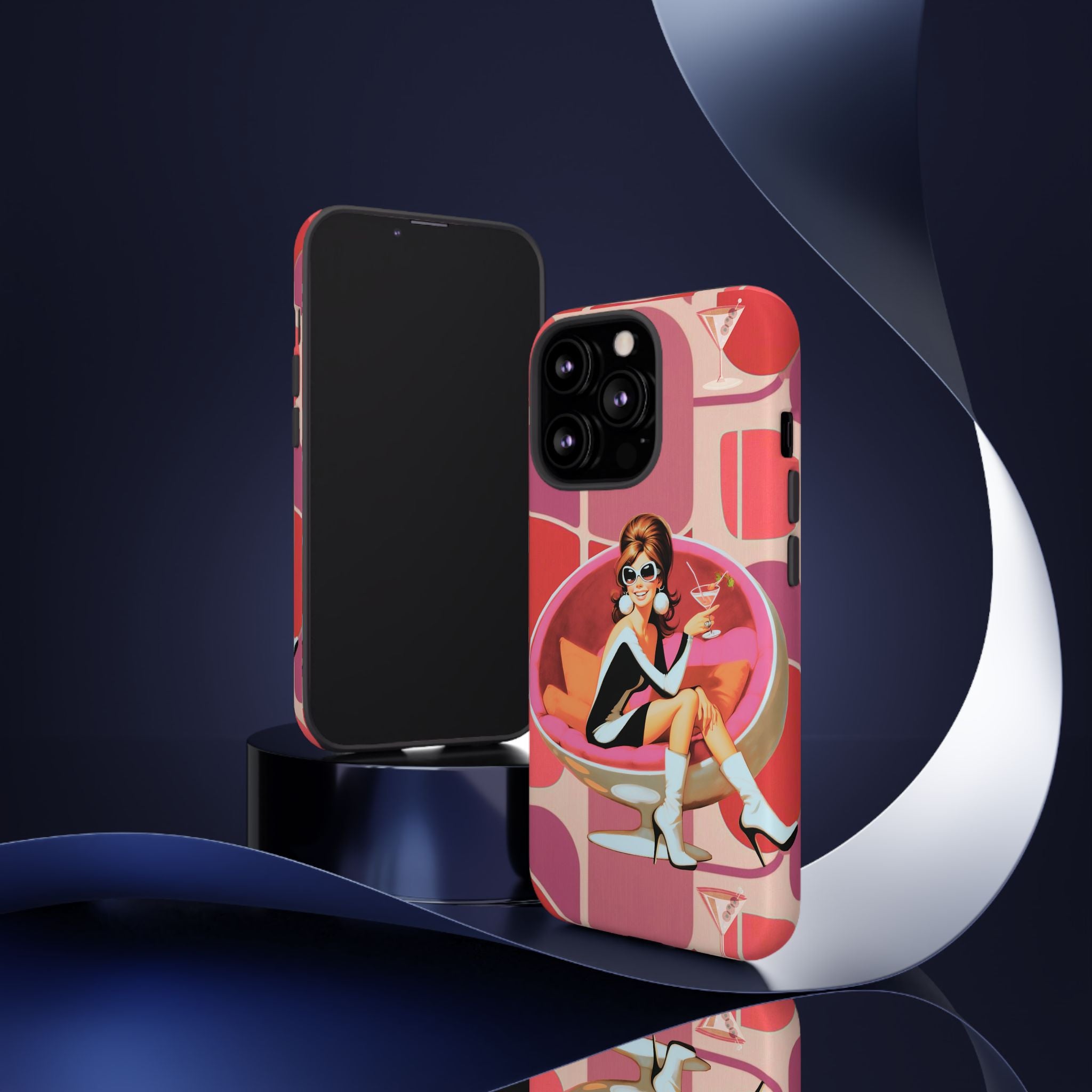 Mid Mod 60s Mod Gal, Kick Back Enjoy, Retro Chic Phone Case with Cocktail Design