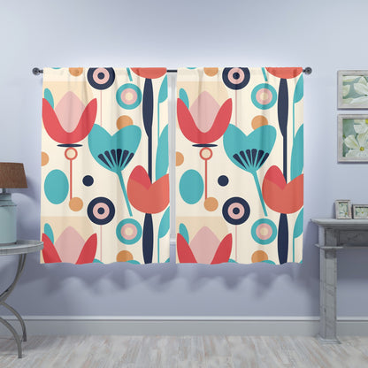 Retro Scandinavian Floral Mid Mod Window Curtains (two panels) - Mid Century Modern Gal