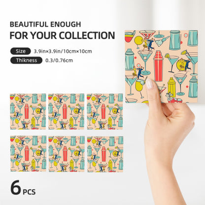 Mid Century Modern Martini Kitschy Mod Square Ceramic Coasters Set of 6 - Mid Century Modern Gal