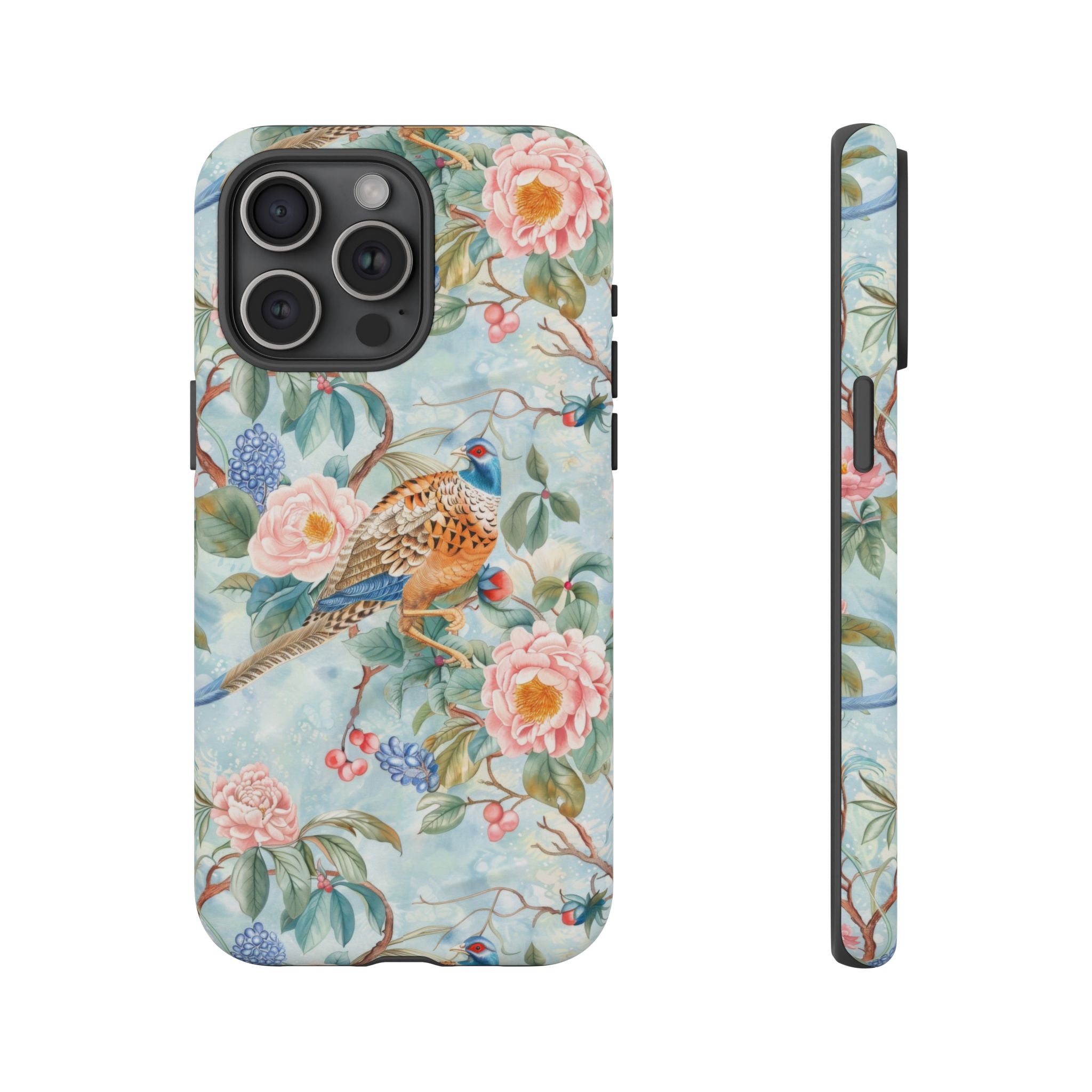 Chinoiserie Designed Floral Pheasant Phone Case with Bird Design