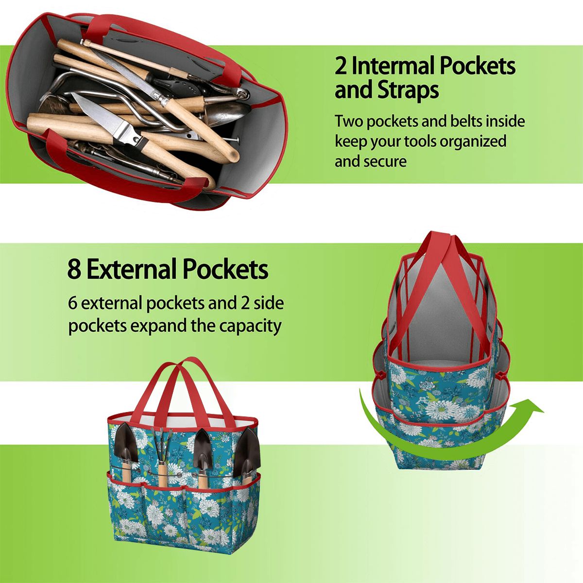 Chinoiserie Floral Teal Green White Elegant Garden Tool Bag