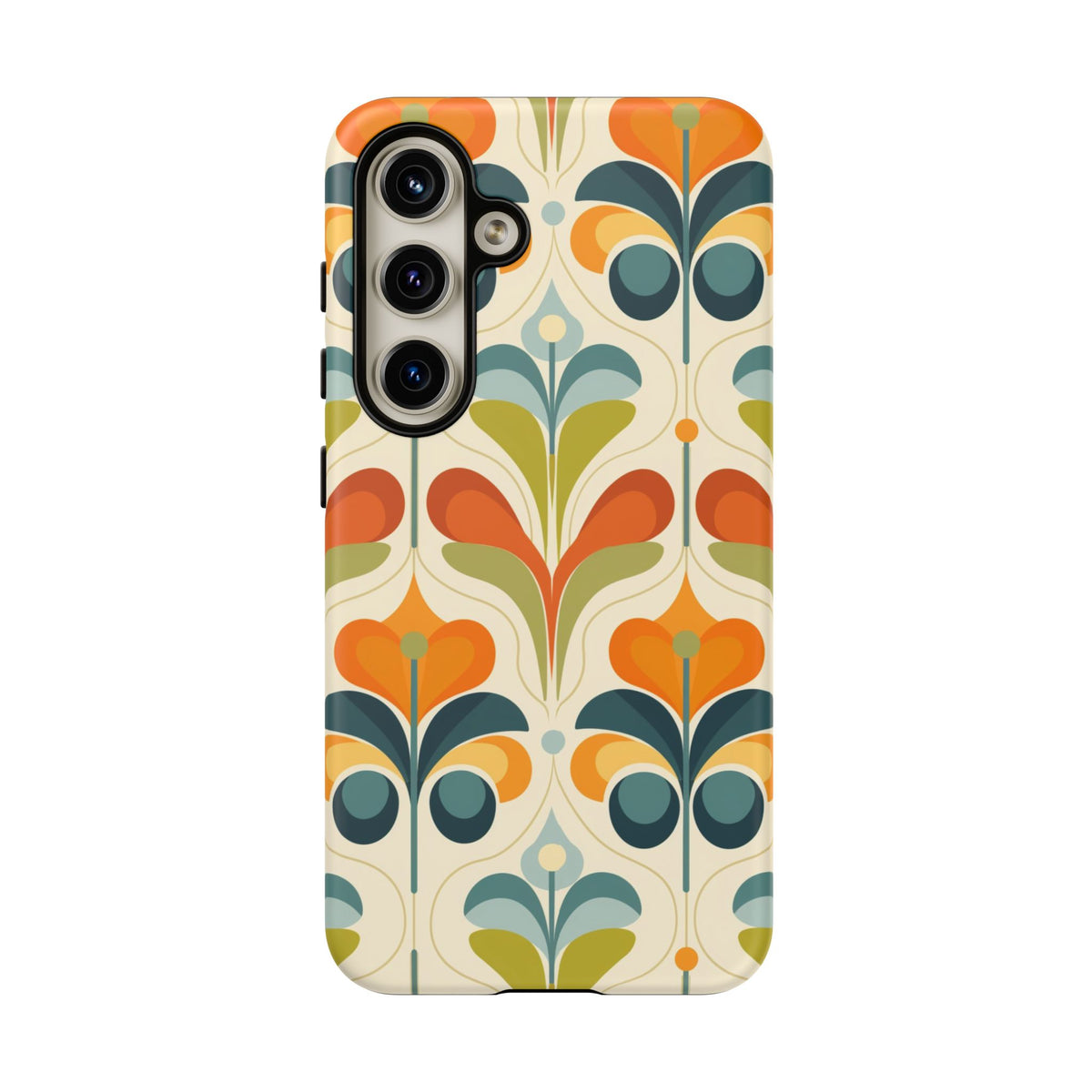 Mid Century Modern Scandinavian Floral, Orange Blue Green Tough Phone Case