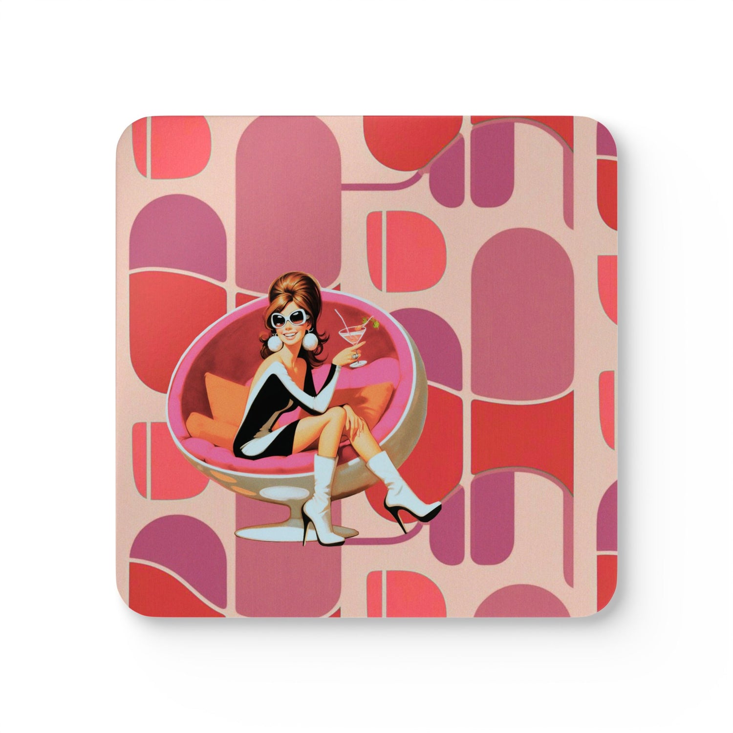 Mid Century Modern Barware Mod 60s Gal Retro Retro Chic Cork Coaster Set - Mid Century Modern Gal