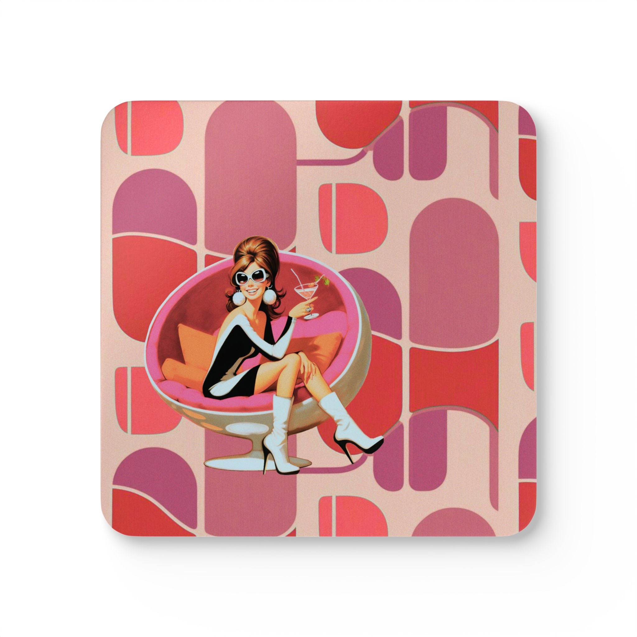 Mid Century Modern Barware Mod 60s Gal Retro Retro Chic Cork Coaster Set - Mid Century Modern Gal