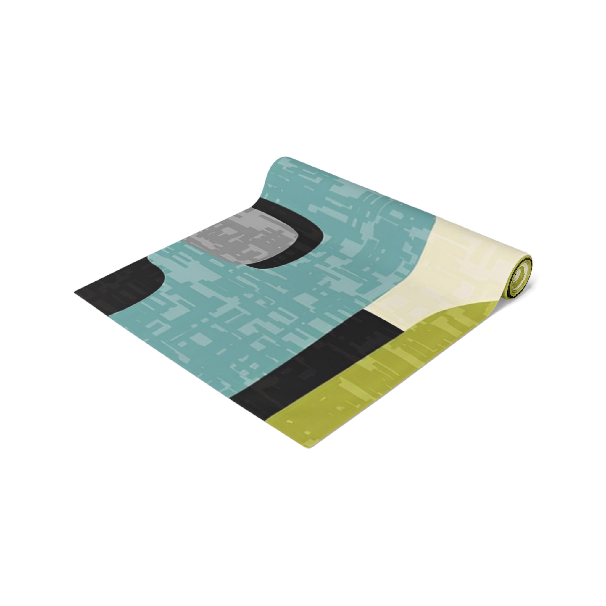 Mid Century Modern Table Runner, Geo Pattern, Black, Gray, Green Aqua Mod Table Setting - Mid Century Modern Gal