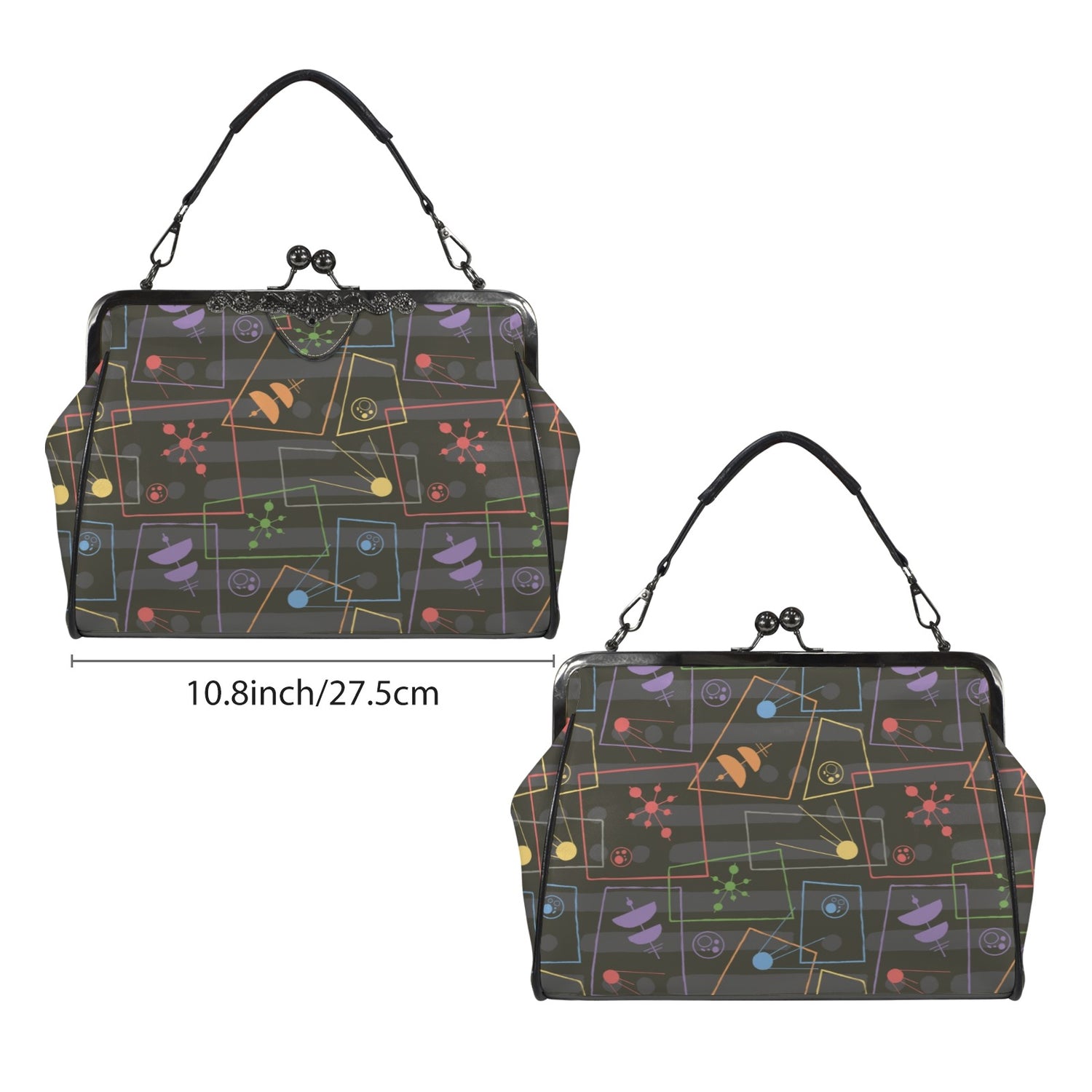 Mid Century Modern Atomic Space Age Gray Kisslock Crossbody Purse - Mid Century Modern Gal