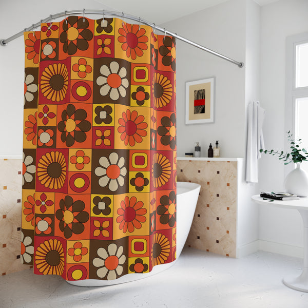 Retro Floral Shower Curtain | 70s Flower Power Vintage-inspired Bathroom Decor