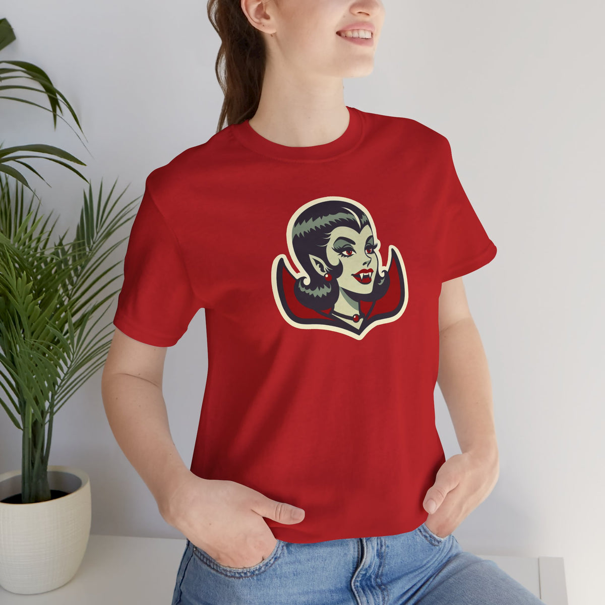 Vampire Dracula Girl Halloween Goth Horror Buff MCM Unisex T-Shirt - Mid Century Modern Gal