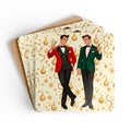 Mid Century Modern Christmas Martini Dapper Gay Male Couple Corkwood Coaster Set