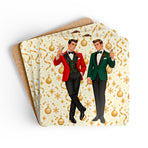 Mid Century Modern Christmas Martini Dapper Gay Male Couple Corkwood Coaster Set
