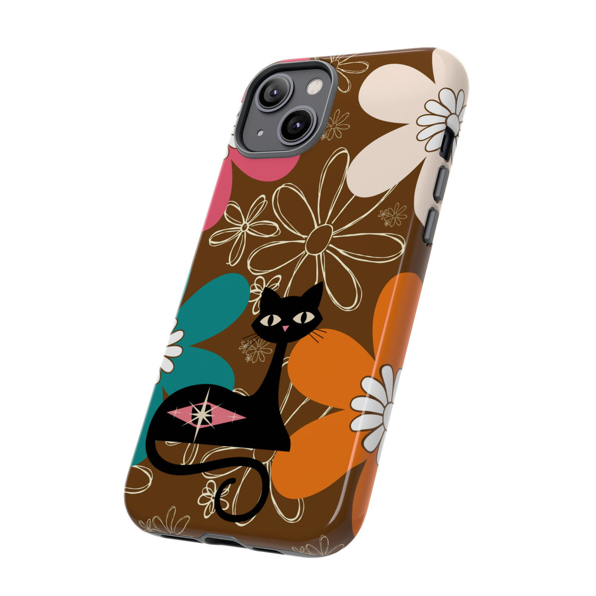Atomic Cat Retro 70s Vibe Flower Power Tough Cases: Cute Floral and Cat Phone Case for Cat Lovers
