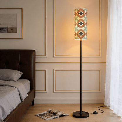 Mid Century Modern Interlocking Geometric, Terracotta Sage Charcoal Slim Floor Lamp