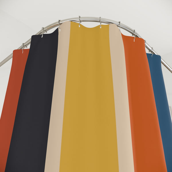 Retro Mid Mod Scandinvain Clean Lined Shower Curtain Striped Bathroom Decor, Modern Home Vibrant Pattern