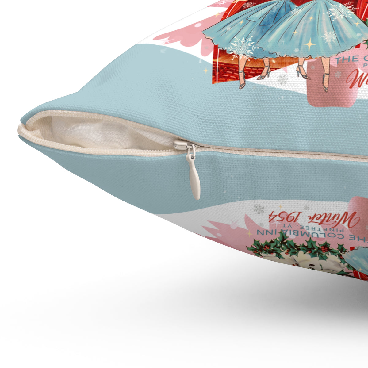 Sisters Sisters, Festive Christmas Square Pillow - 'Wallace and Davis's Present' Design - Mid Century Modern Gal