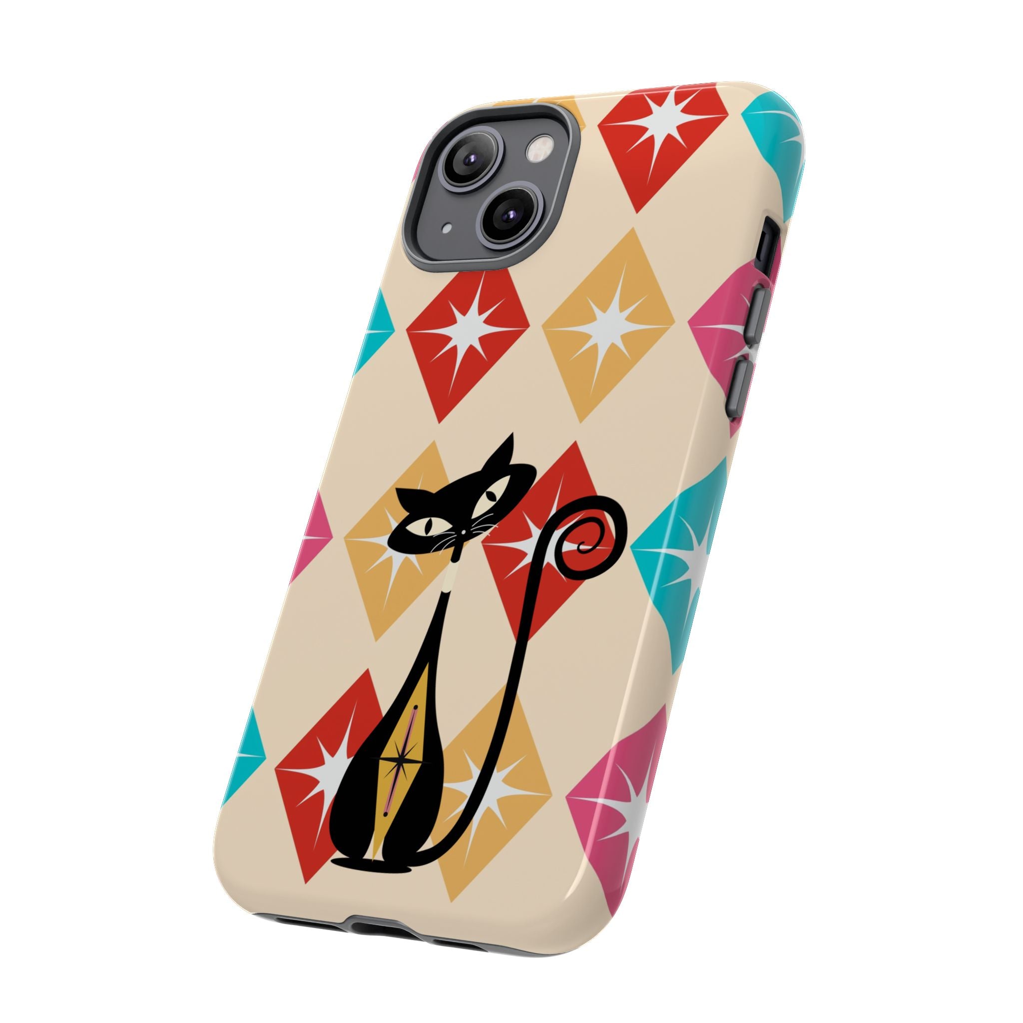 Mid Century Modern Atomic Cat, Atomic 50s Diamonds Retro Phone Tough Cases