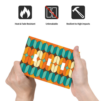 Mid Century Modern Switch Cover 3-Gang 3 Toggle, Geometric Orange Teal Mid Mod Design - Mid Century Modern Gal