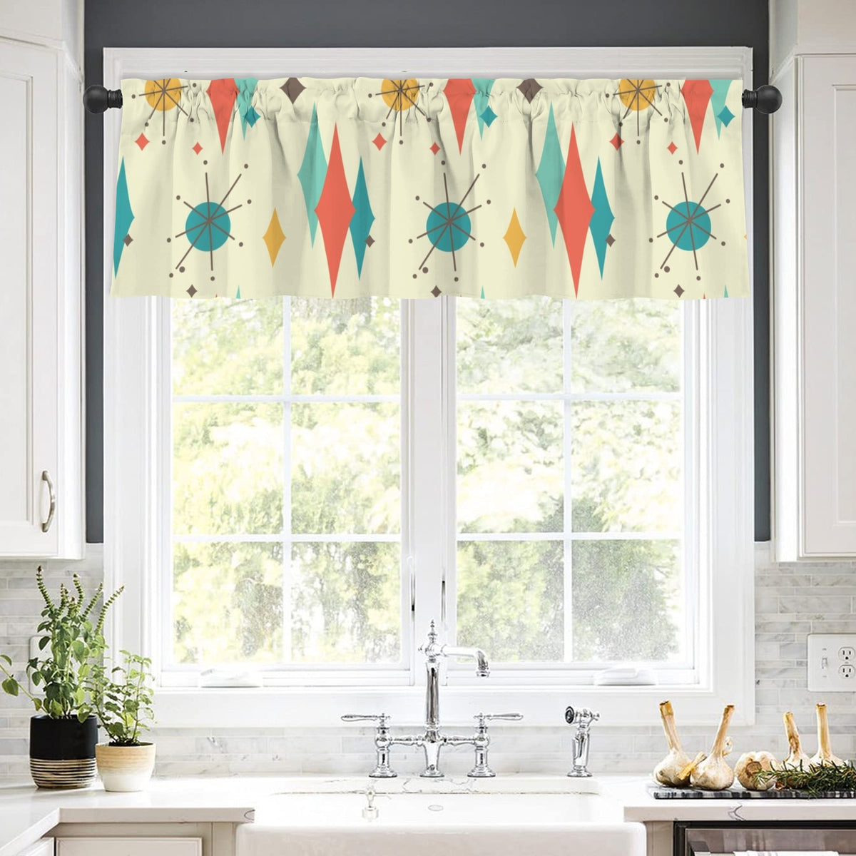 Mid Century Modern Franciscan Starburst Kitchen Valance - Mid Century Modern Gal