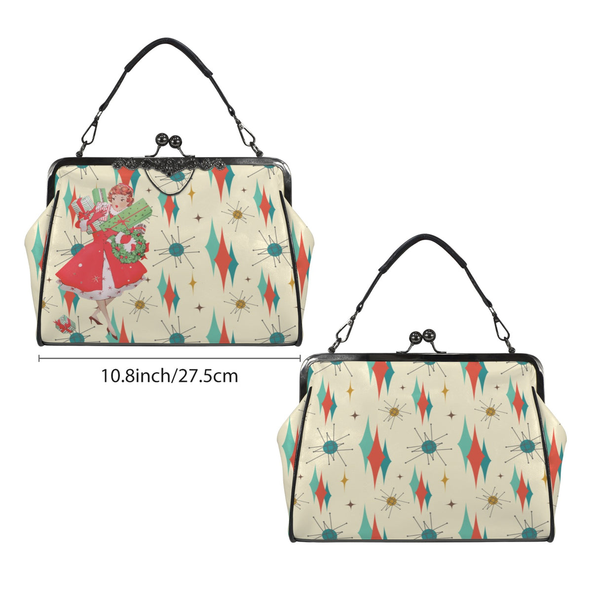 Franciscan Starburst Mid Century Modern Kitschy Christmas Gal Kisslock Vintage Purse - Mid Century Modern Gal