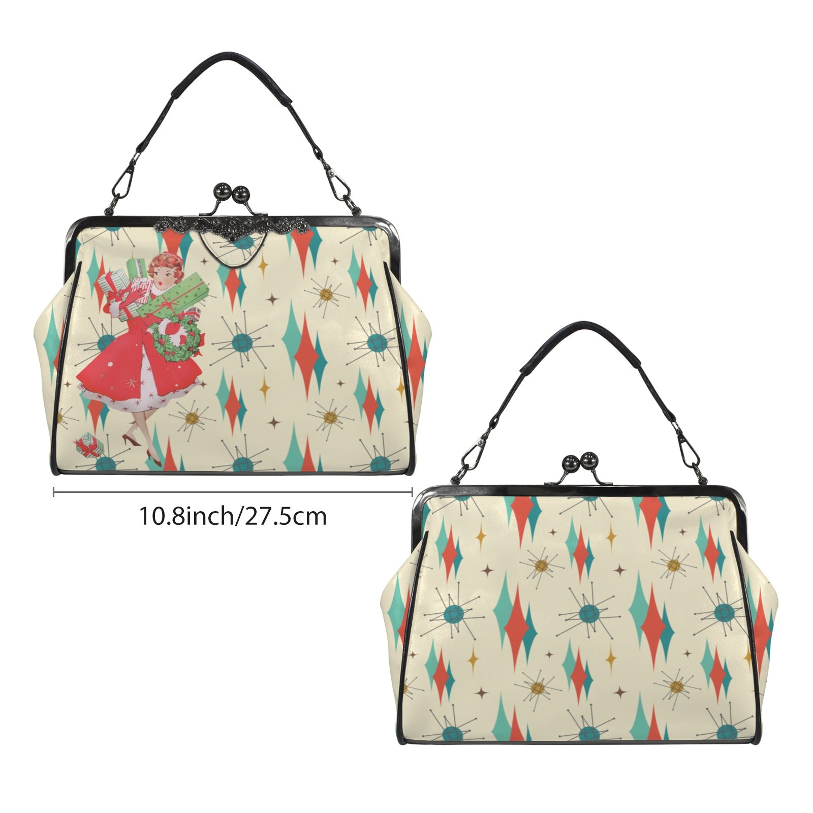 Franciscan Starburst Mid Century Modern Kitschy Christmas Gal Kisslock Vintage Purse - Mid Century Modern Gal